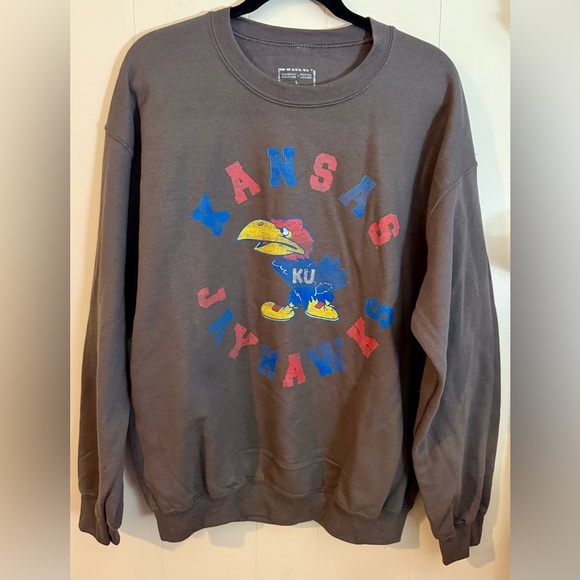 Kansas Jayhawks Gray Crewneck Sweatshirt, Size L - Picture 1 of 6